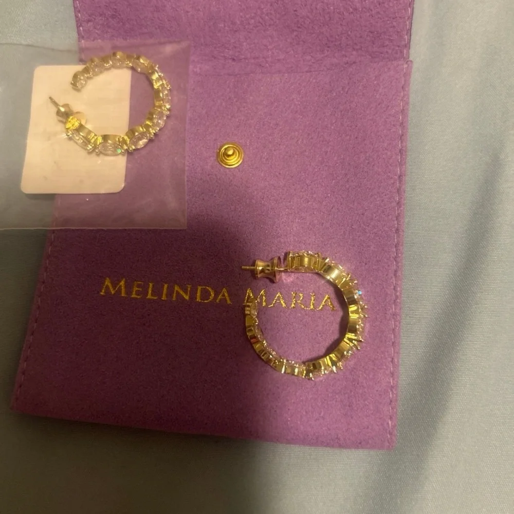 Melinda Maria Gold and Crystal Hoop Earrings - Picture 3 of 3